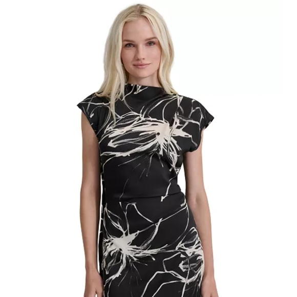 DKNY Women's Printed Mock-Neck Cap-Sleeve Crepe Dress Sz 16 Cocktail NWT - Picture 3 of 15